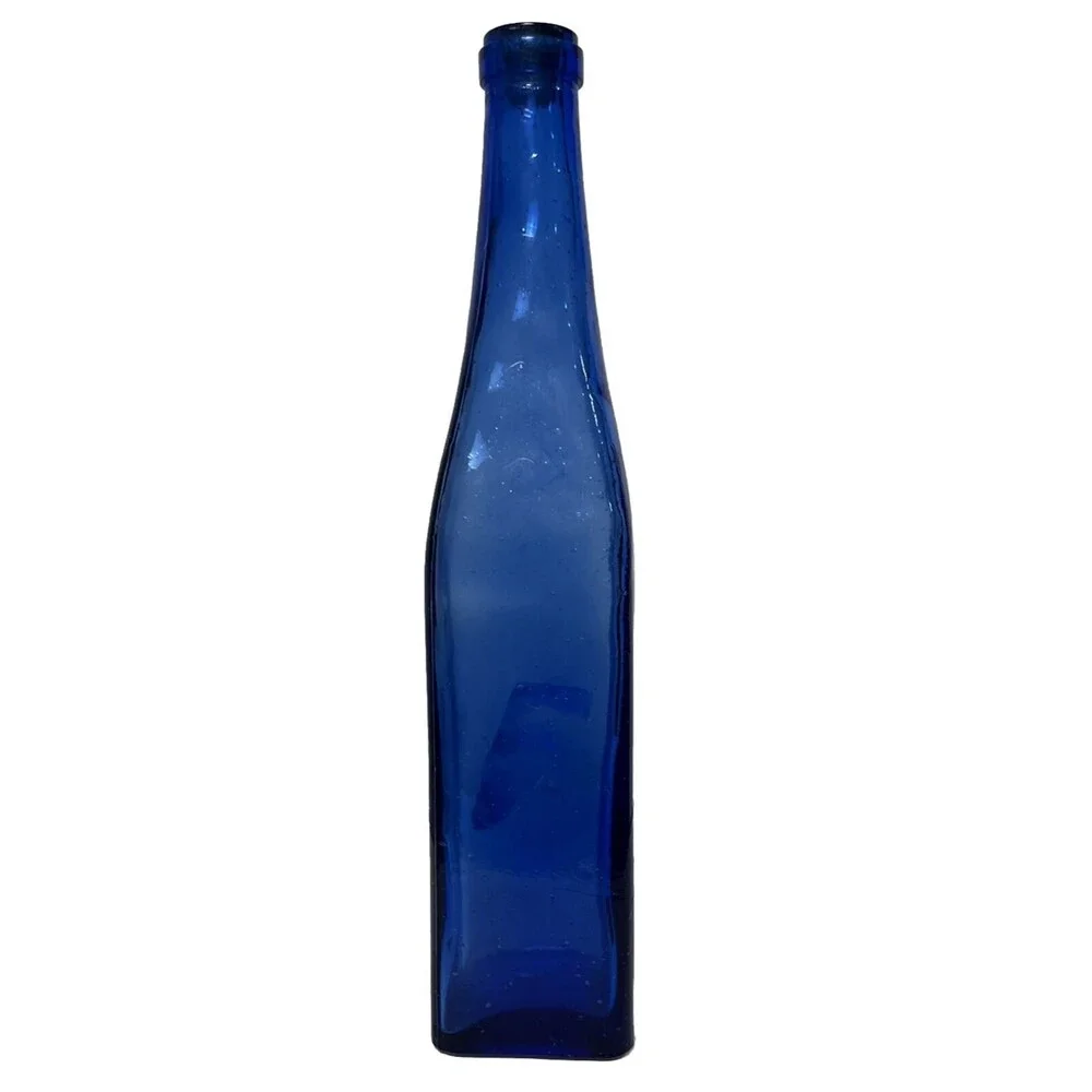 Cobalt Blue Glass Bottle Oil Vinegar‎ Cruet Cork Decorative Cottage Country Farm
